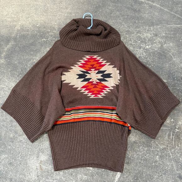 Vintage Tasha Polizzi Sweater Womens L Brown Dolman Southwestern Tribal Loose - Picture 1 of 8